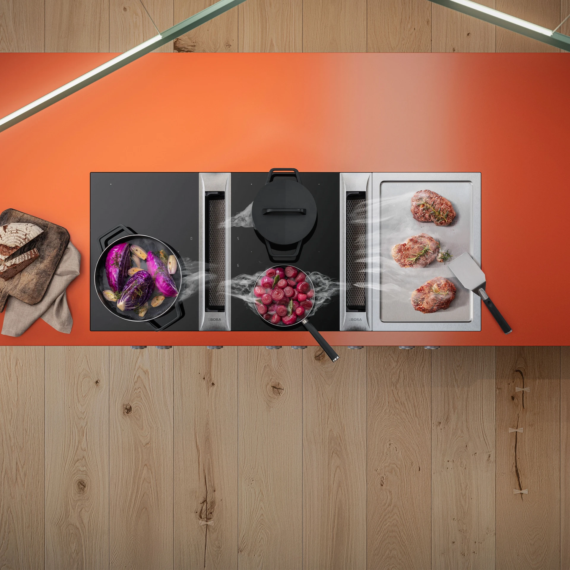 BORA Pure induction hob with integrated extraction fitted in modern kitchen West Kirby Wirral