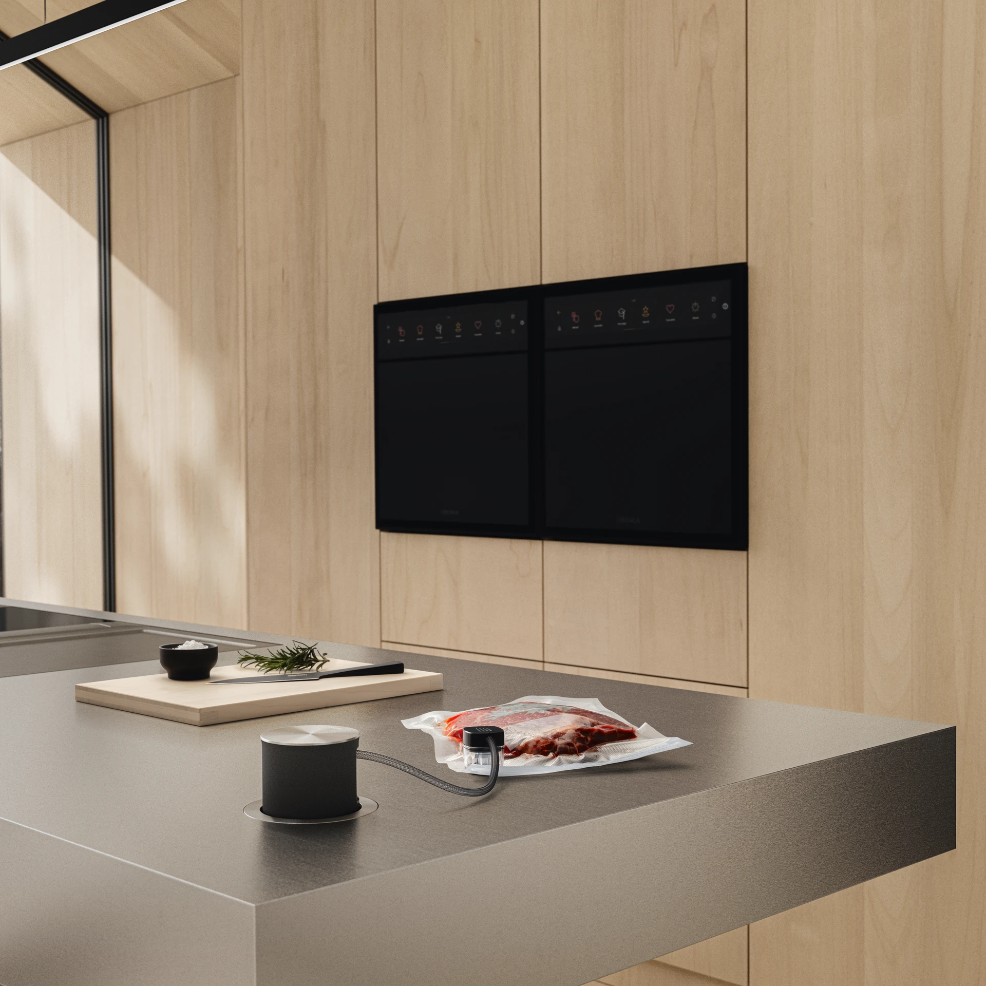BORA Qvac vacuum sealer and accessories integrated into bespoke kitchen Wirral